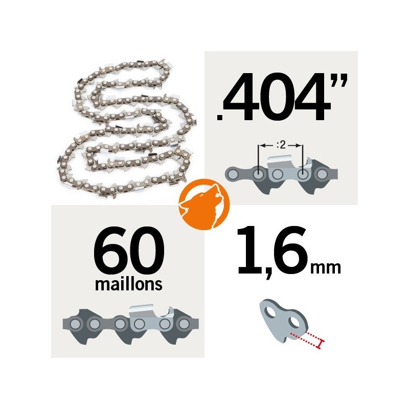 Chaine KERWOOD 60 maillons 0.404", 1,6mm