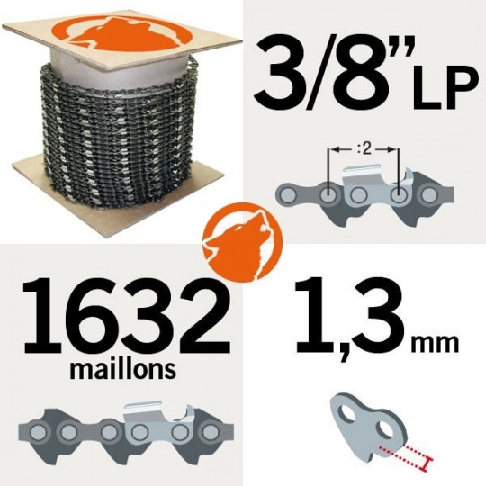Chaîne KERWOOD 100 pieds 3/8" LP,1,3