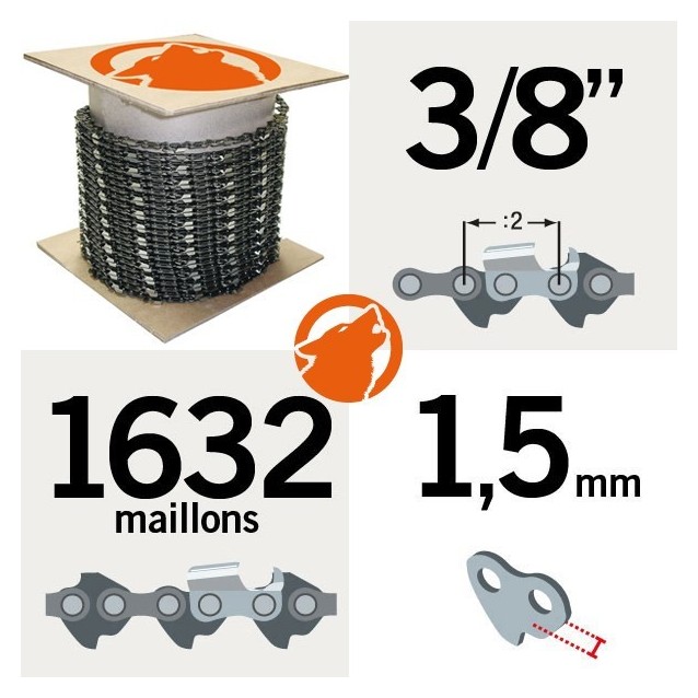 Chaîne KERWOOD 100 pieds 3/8",1,5