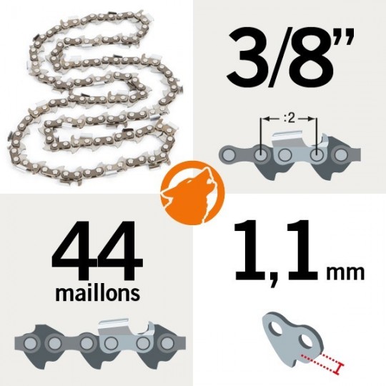 Chaîne KERWOOD 44 maillons 3/8",1,1mm