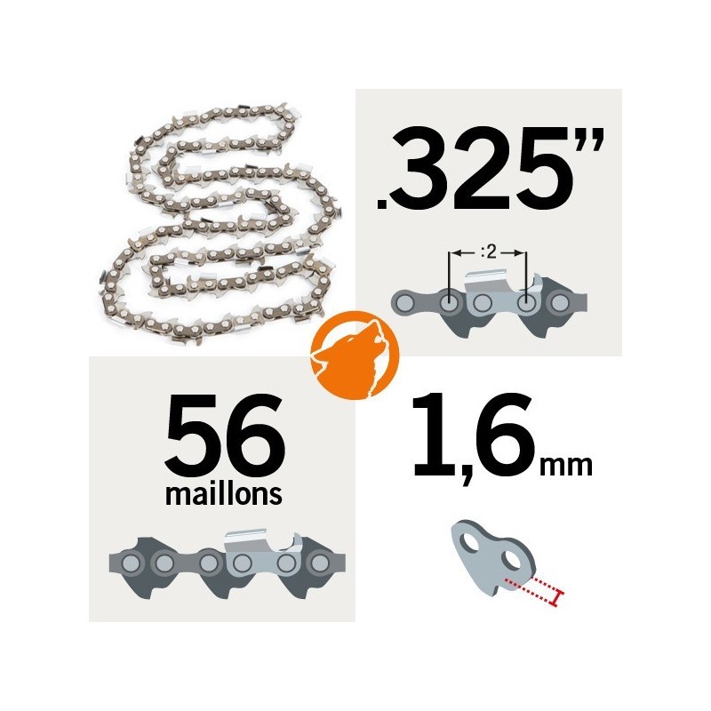 Chaîne KERWOOD 56 maillons 0.325", 1,6mm