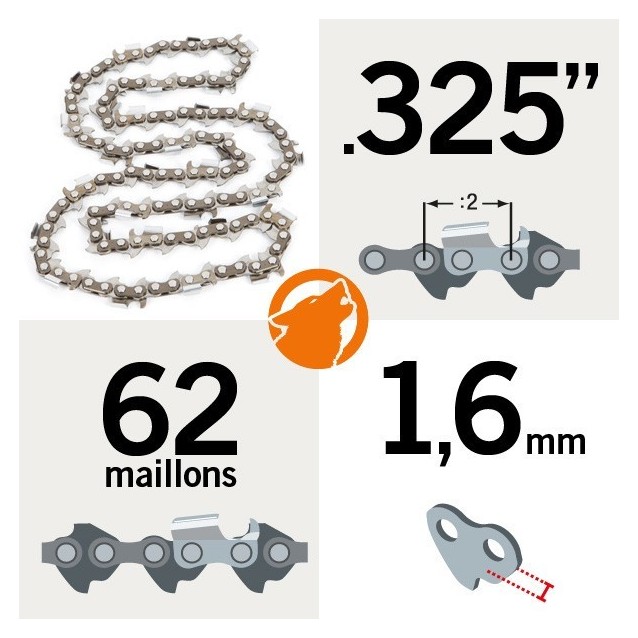 Chaîne KERWOOD 62 maillons 0.325" , 1,6mm