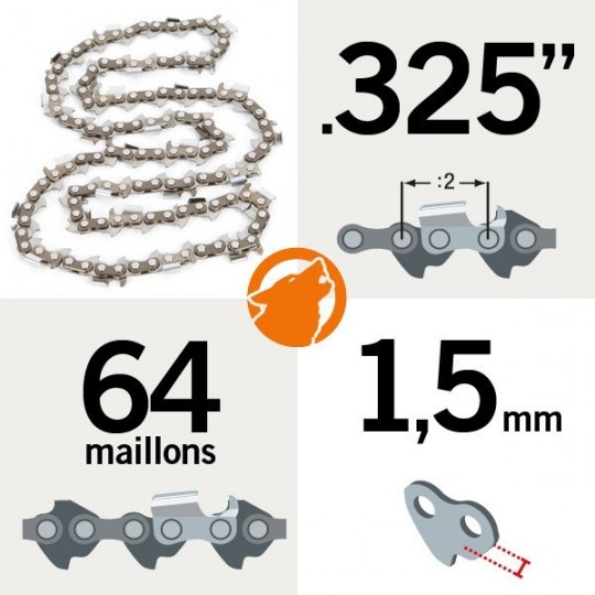 Chaîne KERWOOD 64 maillons 0.325", 1.5mm