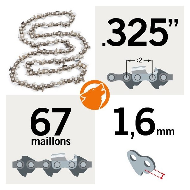 Chaîne KERWOOD 67 maillons 0.325", 1,6mm