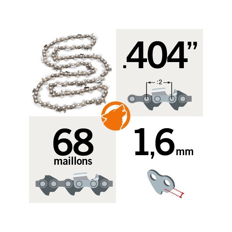 Chaîne KERWOOD 68 maillons 0.404", 1,6mm