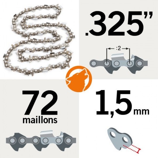 Chaîne KERWOOD 72 maillons 0.325" , 1,5mm