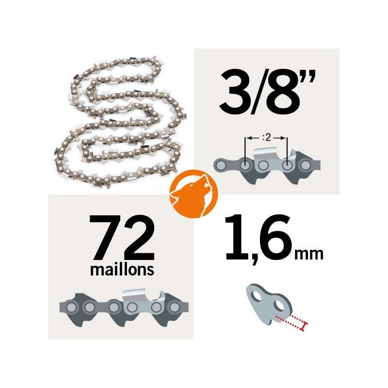 Chaîne KERWOOD 72 maillons 3/8" , 1,6mm