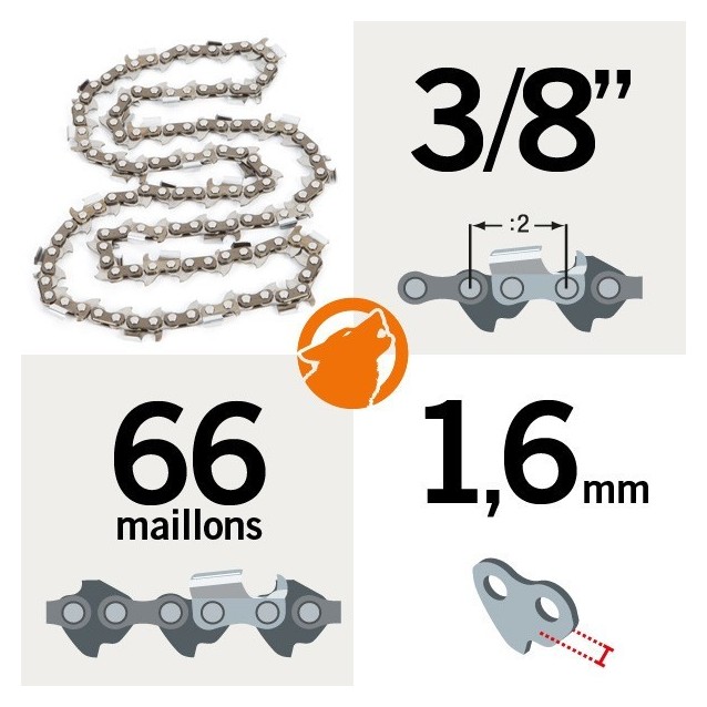 Chaîne pour KERWOOD 66 maillons 3/8" , 1,6mm