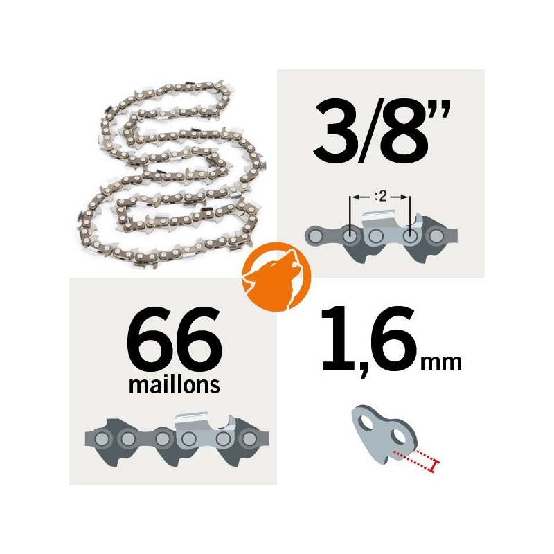 Chaîne pour KERWOOD 66 maillons 3/8" , 1,6mm