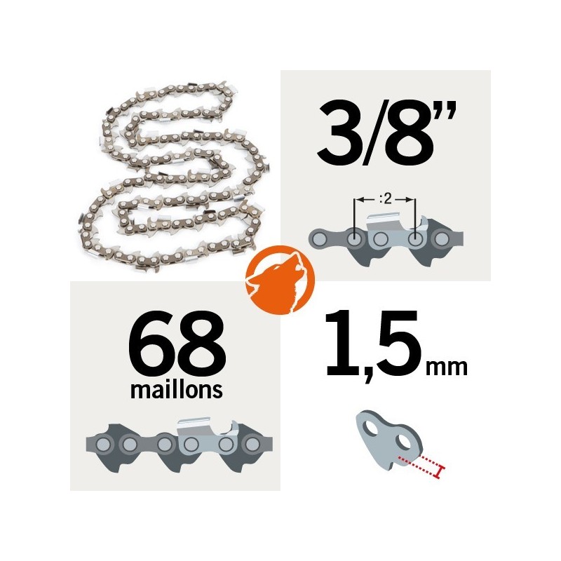 Chaîne pour KERWOOD 68 maillons 3/8",1,5mm