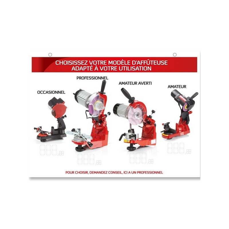 Pour tout achat de 4 affuteuses cette "PLV Prix"  offerte !