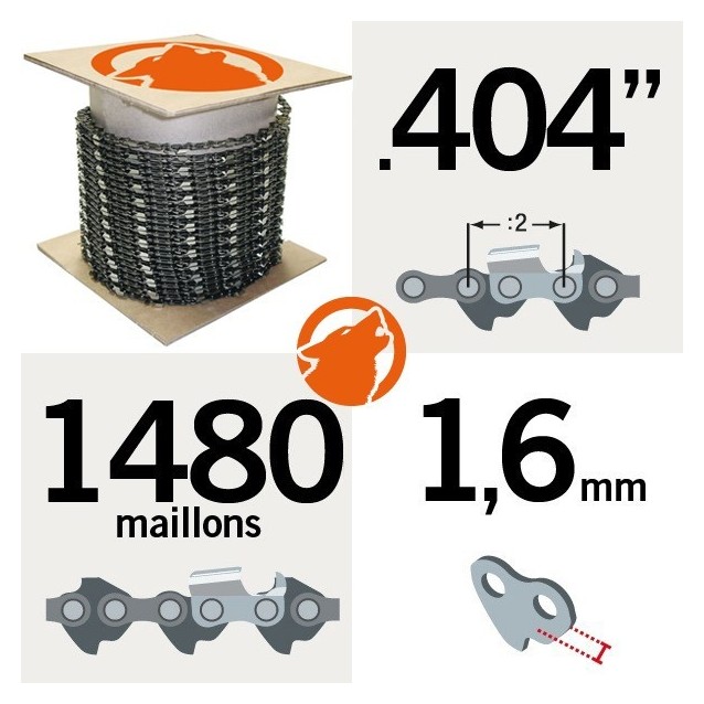 Chaîne KERWOOD 100 pieds 0.404", 1,6mm
