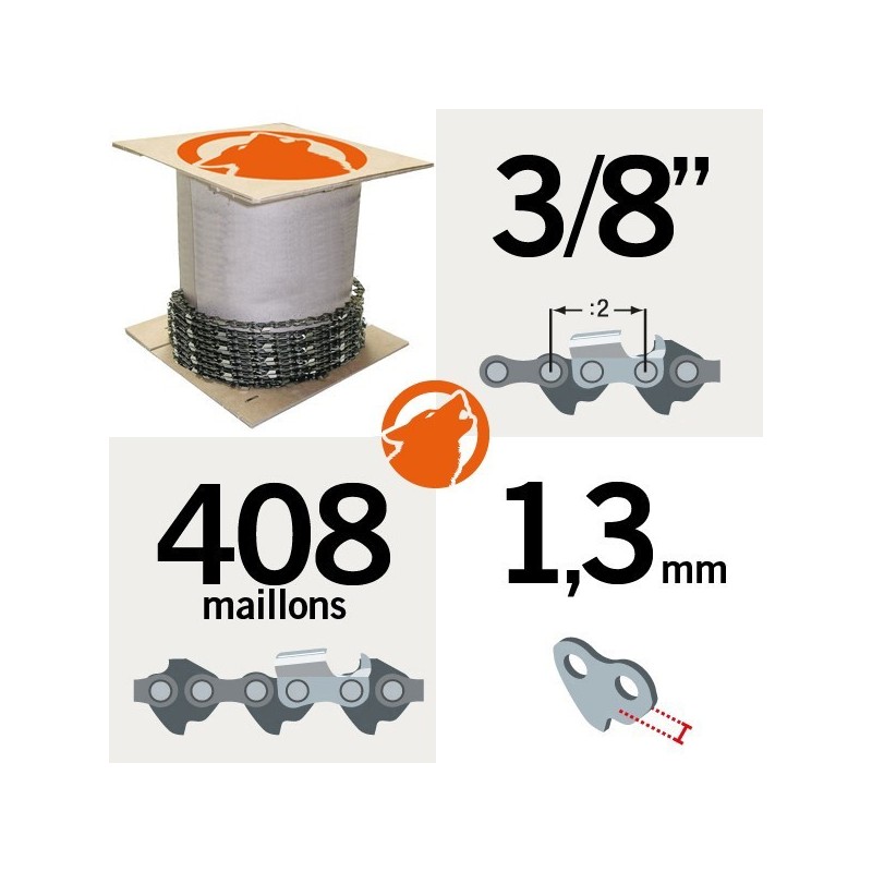 Chaîne KERWOOD 25 pieds 3/8", 1,3mm