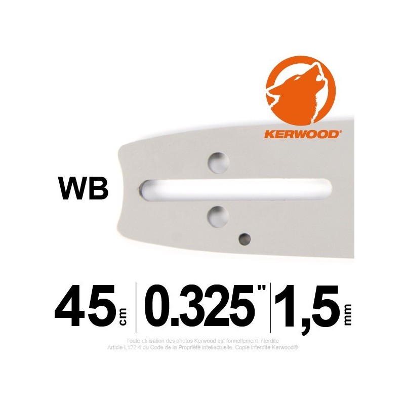 Guide tronçonneuse KERWOOD 45cm 0.325" 1.5 mm. 18C3KSWB