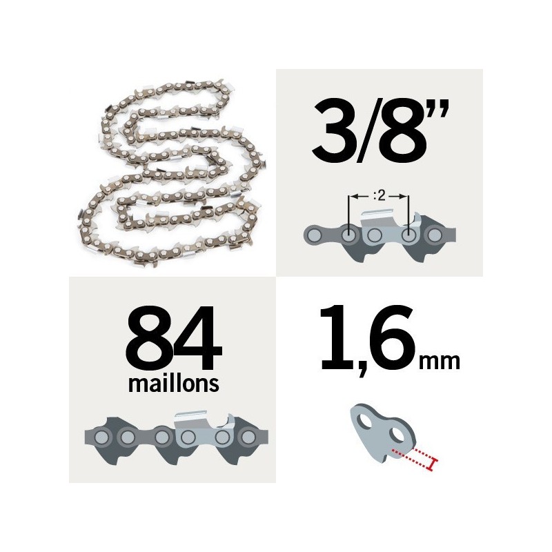 Chaîne tronçonneuse KERWOOD 84 maillons 3/8", 1,6mm