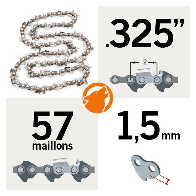 Chaîne tronçonneuse KERWOOD 57 maillons 0.325", 1,5mm