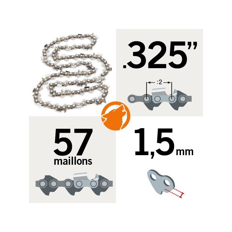 Chaîne tronçonneuse KERWOOD 57 maillons 0.325", 1,5mm