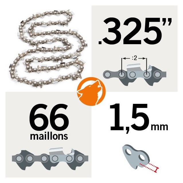 Chaîne tronçonneuse KERWOOD 66 maillons 0.325", 1,5mm
