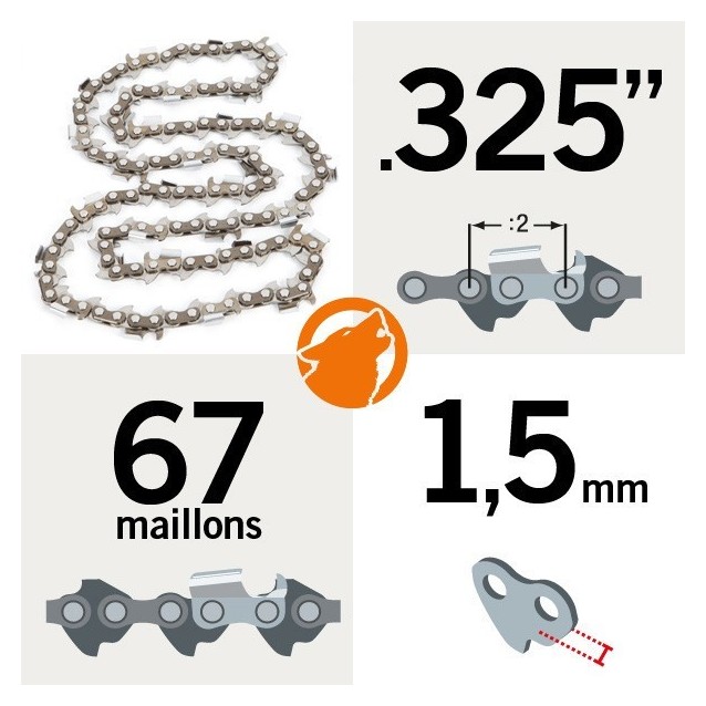 Chaîne tronçonneuse KERWOOD 67 maillons 0.325", 1,5mm