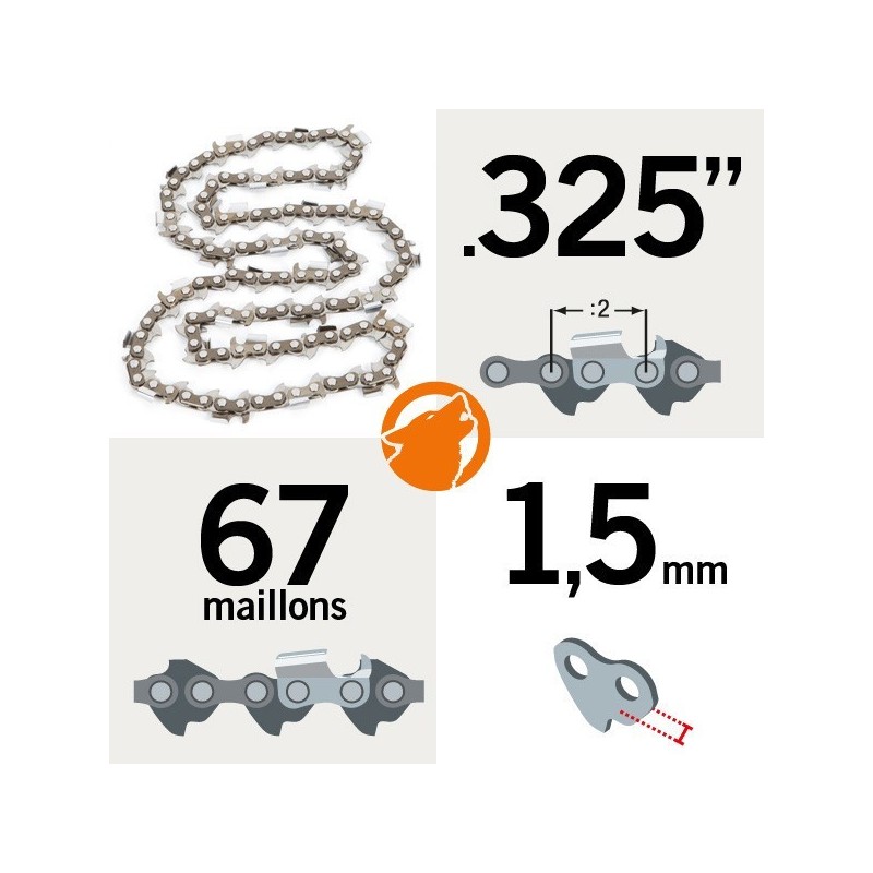 Chaîne tronçonneuse KERWOOD 67 maillons 0.325", 1,5mm