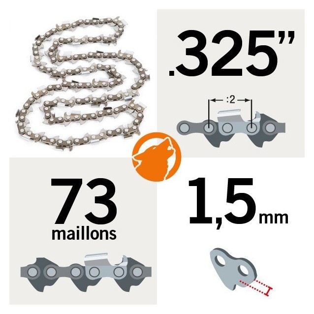 Chaîne tronçonneuse KERWOOD 73 maillons 0.325", 1,5mm
