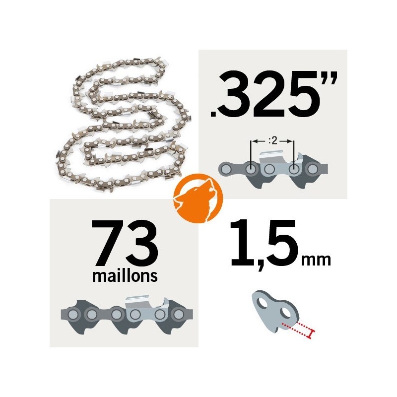 Chaîne tronçonneuse KERWOOD 73 maillons 0.325", 1,5mm