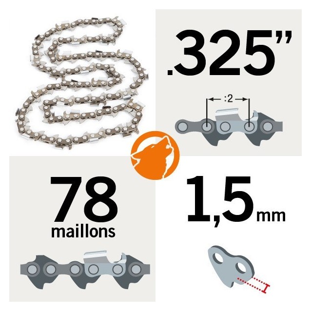 Chaîne tronçonneuse KERWOOD 78 maillons 0.325", 1,5mm