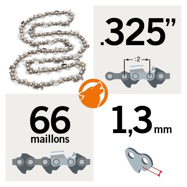 Chaîne tronçonneuse KERWOOD 66 maillons 0,325", 1,3mm