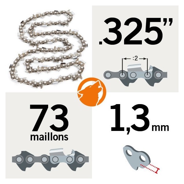 Chaîne tronçonneuse KERWOOD 73 maillons 0,325", 1,3mm