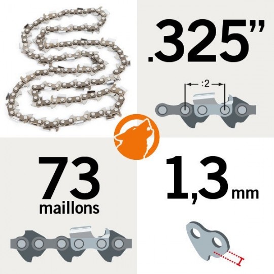 Chaîne tronçonneuse KERWOOD 73 maillons 0,325", 1,3mm