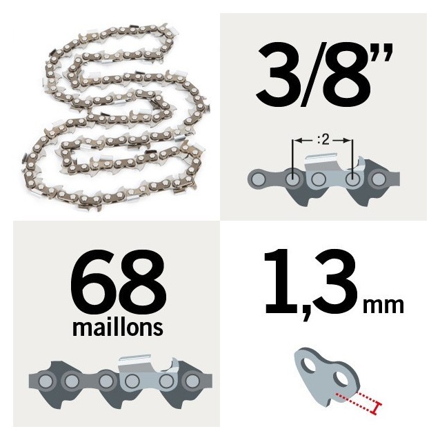 Chaîne tronçonneuse KERWOOD 68 maillons 3/8, 1,3mm