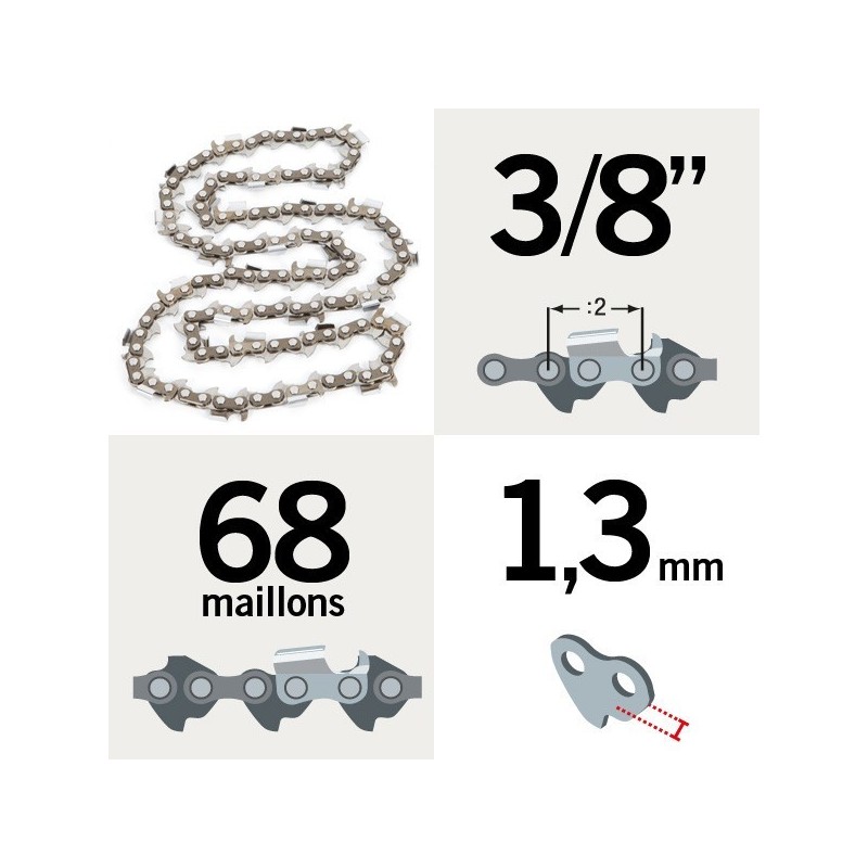 Chaîne tronçonneuse KERWOOD 68 maillons 3/8, 1,3mm