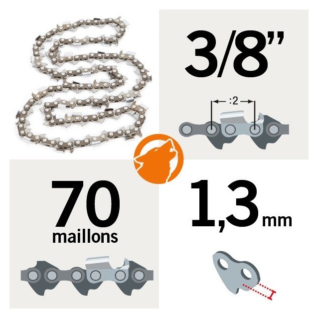 Chaîne tronçonneuse KERWOOD 70 maillons 3/8, 1,3mm