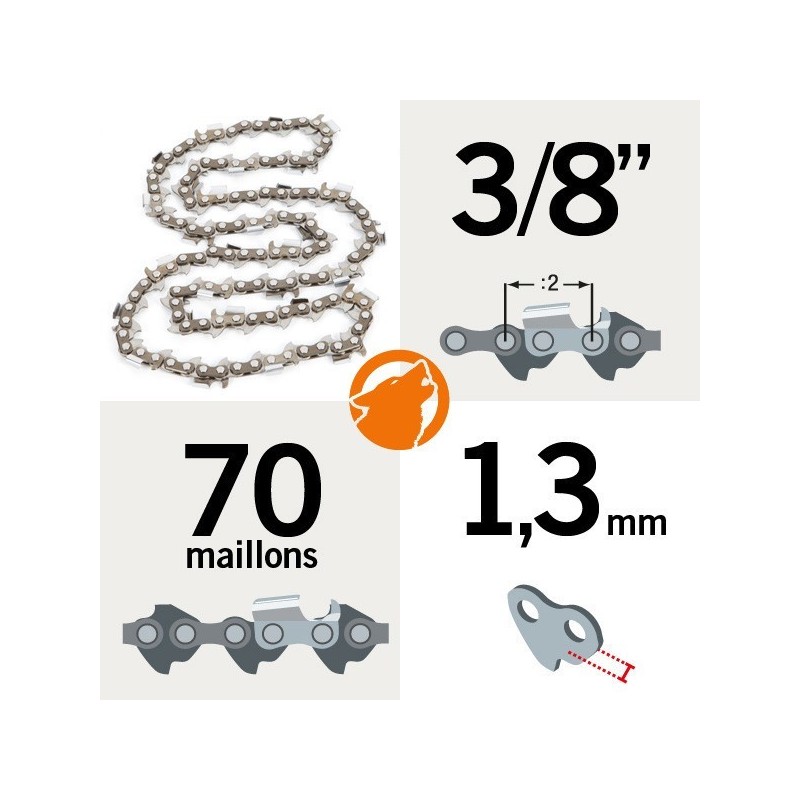 Chaîne tronçonneuse KERWOOD 70 maillons 3/8, 1,3mm