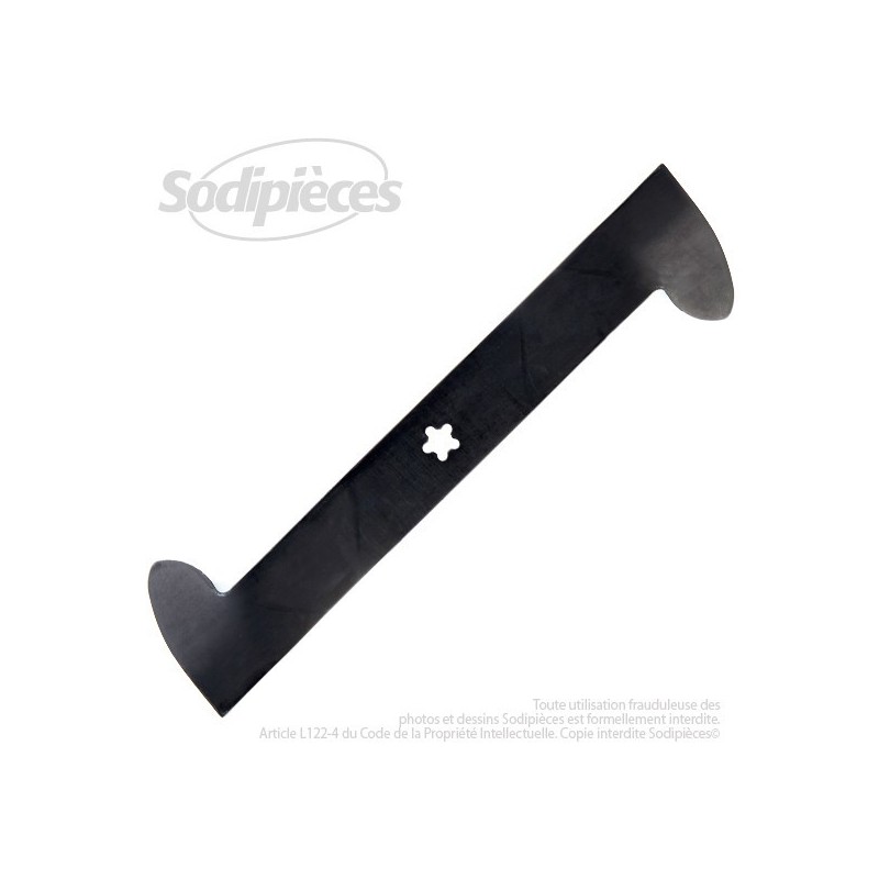 Lame . Coupe à droite 46 cm. Section 57 x 4,8. Alèsage étoilé 5 pointes.