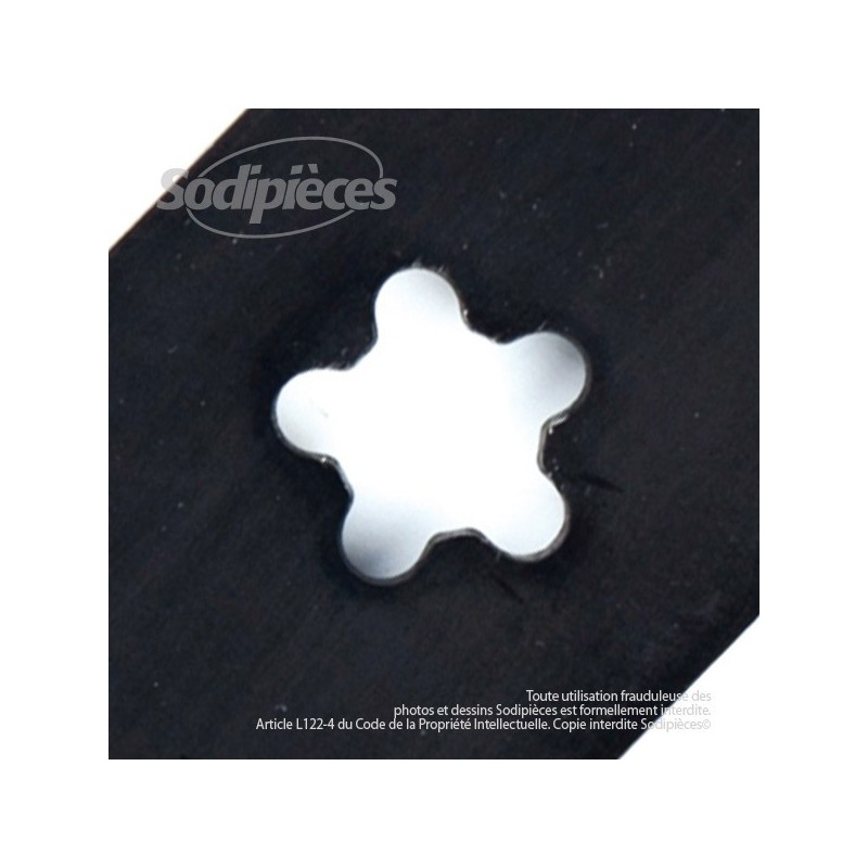 Lame . Coupe à droite 46 cm. Section 57 x 4,8. Alèsage étoilé 5 pointes.