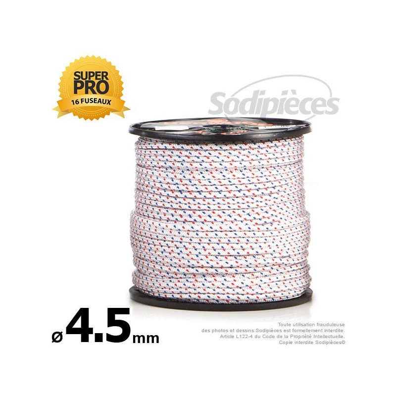 Corde de lanceur Ø 4,5 mm x 100 m. Cordon 16 fuseaux nylon.