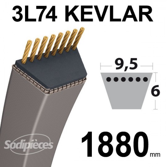 Courroie 3L74 Kevlar Trapézoïdale. 9,5 mm x 1880 mm.