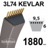 Courroie 3L74 Kevlar Trapézoïdale. 9,5 mm x 1880 mm.