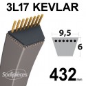 Courroie tondeuse 3L170 Kevlar Trapézoïdale. 9,5 mm x 432 mm.