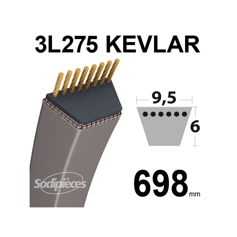 Courroie 3L275 Kevlar Trapézoïdale. 9,5 mm x 698 mm.