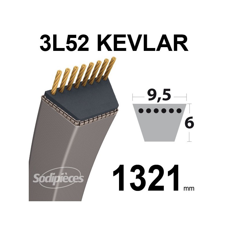 Courroie 3L52 Kevlar Trapézoïdale. 9,5 mm x 1321 mm.