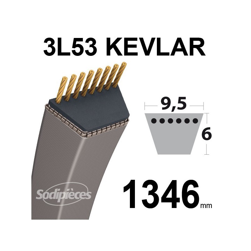 Courroie 3L53 Kevlar Trapézoïdale. 9,5 mm x 1346 mm.