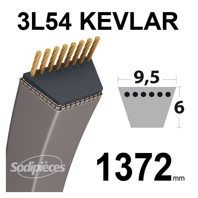 Courroie 3L54 Kevlar Trapézoïdale. 9,5 mm x 1372 mm. Courroie 3L54 Kevlar Trapézoïdale. 9,5 mm x 1372 mm.