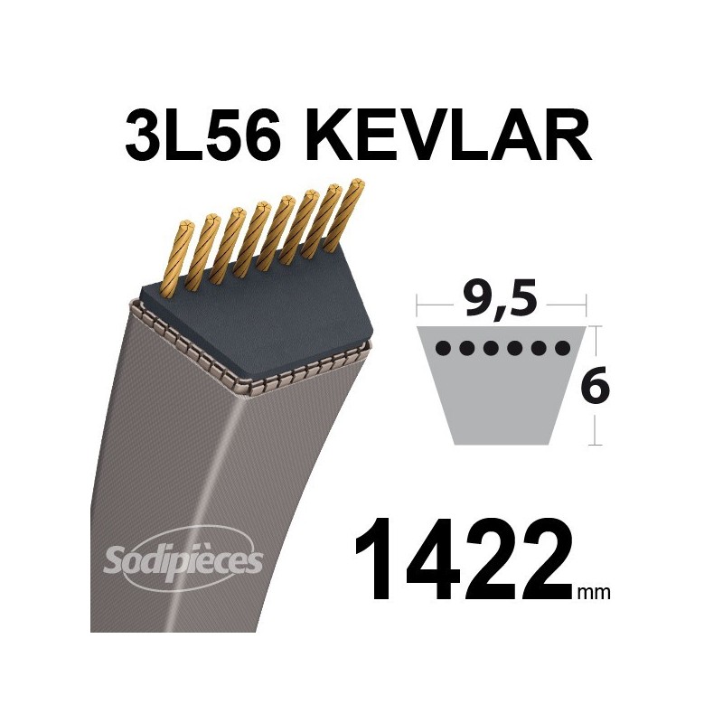 Courroie 3L56 Kevlar Trapézoïdale. 9,5 mm x 1422 mm.