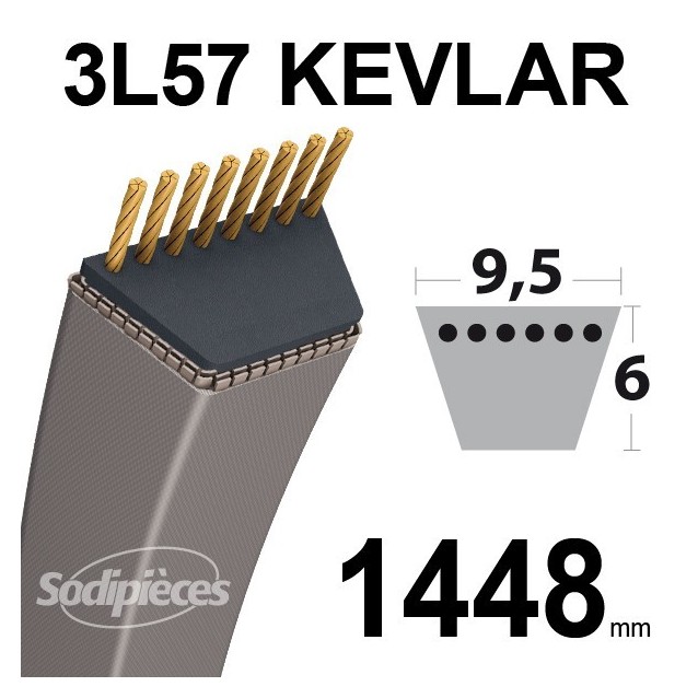 Courroie 3L57 Kevlar Trapézoïdale. 9,5 mm x 1448 mm.