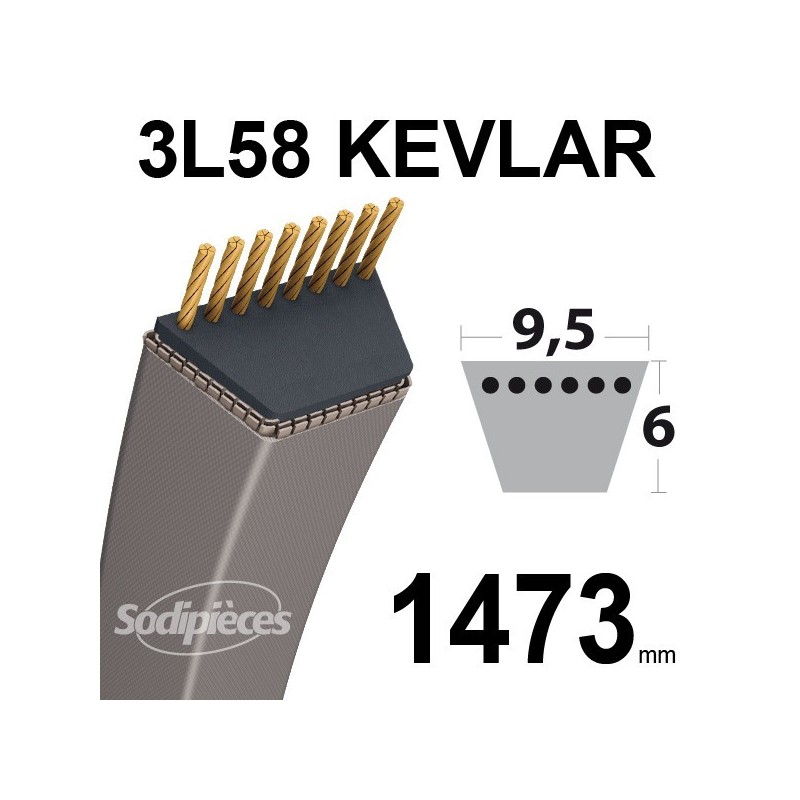 Courroie 3L58 Kevlar Trapézoïdale. 9,5 mm x 1473 mm.