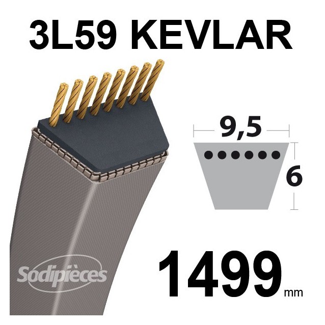 Courroie 3L59 Kevlar Trapézoïdale. 9,5 mm x 1499 mm.