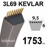 Courroie 3L69 Kevlar Trapézoïdale. 9,5 mm x 1753 mm.