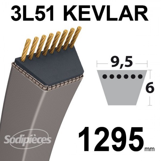 Courroie 3L51 Kevlar Trapézoïdale. 9,5 mm x 1295 mm.